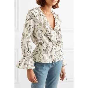 RIXO Laura Jackson Roisin Wrap Top Abstract Art Print Blouse Size XS